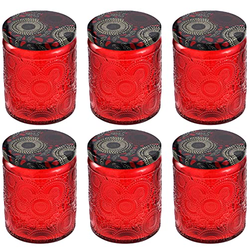 VORCOOL 6 Unidades de Tarro de Vela Kits de Envases de Vela de Vidrio Repujado Tarros de Vela Redondos Vacíos Latas de Vidrio con Tapas de Aromaterapia Vela Perfumada Lata para Hacer