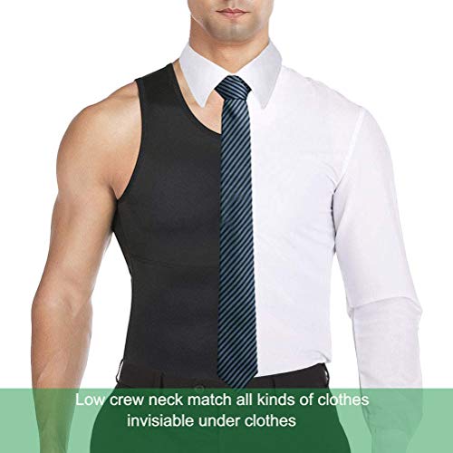 Vphancy Camiseta Reductora Hombre Compresión, Camisetas Interiores Tirantes, Fajas Moldeadora Adelgazantes - Alta Elasticidad para Comprimir Pecho Abdomen y Cintura (Negro, XL)