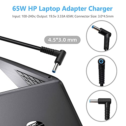 VUOHOEG 65W Adaptadores HP, 19.5V 3.33A Cargador Adaptador para Portátil HP Stream 11 13 14/Elitebook Folio 1040 G1/Spectre X360/Pavilion 11 14 15 17/Touchsmart 15 17 M6 M7 Series 4.5x3.0mm