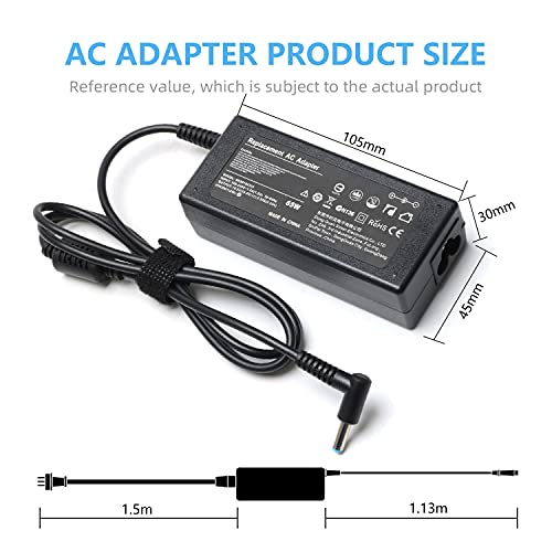 VUOHOEG 65W Adaptadores HP, 19.5V 3.33A Cargador Adaptador para Portátil HP Stream 11 13 14/Elitebook Folio 1040 G1/Spectre X360/Pavilion 11 14 15 17/Touchsmart 15 17 M6 M7 Series 4.5x3.0mm
