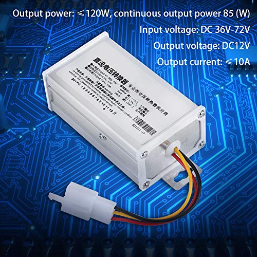 Wacent Convertidor Adaptador Transformador, Componente electrónico Accesorios duraderos DC 36V-72V a 12V 10A 120W Convertidor Adaptador Transformador para Scooter eléctrico