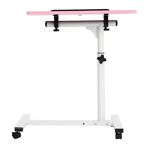 Wakects Mesa de ordenador con ruedas portátil ajustable en altura, mesa giratoria de cama, sofá, altura regulable, mesa auxiliar, 4 ruedas (Pink)