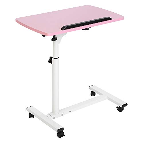 Wakects Mesa de ordenador con ruedas portátil ajustable en altura, mesa giratoria de cama, sofá, altura regulable, mesa auxiliar, 4 ruedas (Pink)