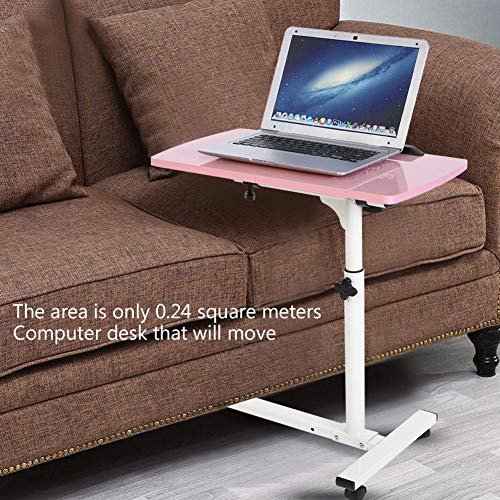 Wakects Mesa de ordenador con ruedas portátil ajustable en altura, mesa giratoria de cama, sofá, altura regulable, mesa auxiliar, 4 ruedas (Pink)