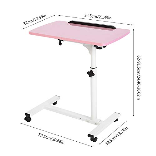 Wakects Mesa de ordenador con ruedas portátil ajustable en altura, mesa giratoria de cama, sofá, altura regulable, mesa auxiliar, 4 ruedas (Pink)