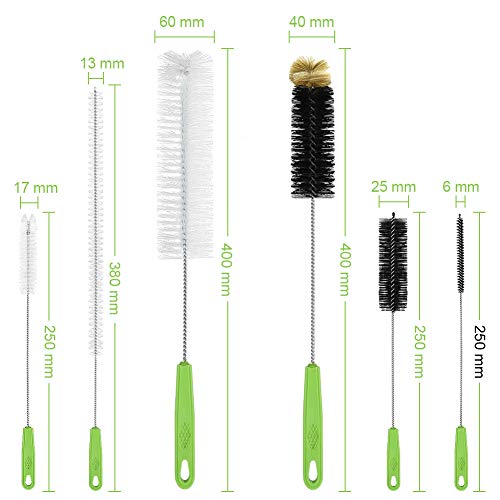 Wanap Cepillo para Botellas, Juego de cepillos de Limpieza duraderos de usos múltiples, sin BPA, Largos y Flexibles para Botellas, pajitas, Tubos, decantadores, etc, 6 Piezas