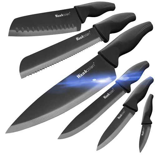 Wanbasion Negro Juego de Cuchillos de Cocina, Cuchillos Cocina profesional chef, set de Cuchillos de Cocina Acero inoxidable