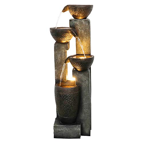 WATURE 101 cm de columna de agua para jardín, moderna fuente para exteriores con sonidos de agua calmante y luz LED eléctrica, bonita fuente de agua para decoración de jardín