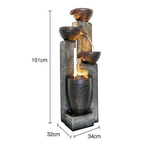 WATURE 101 cm de columna de agua para jardín, moderna fuente para exteriores con sonidos de agua calmante y luz LED eléctrica, bonita fuente de agua para decoración de jardín