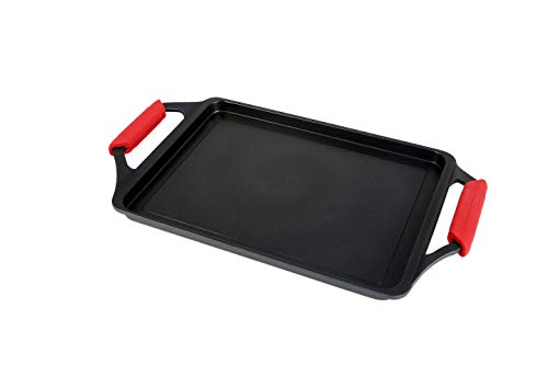 WECOOK! Ecostone Bandeja Asadora Inducción, Plancha de Asar 37X25cm, Antiadherente XTRA DUPON Ecológico sin PFOA, Asas de Silicona, Aluminio Fundido, 5mm Espesor, Vitrocerámica, Gas, Horno