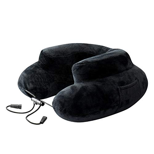 Wellgro - Almohada cervical hinchable con funda lavable y bolsa de transporte, aprox. 27 x 27 x 12 cm, color negro