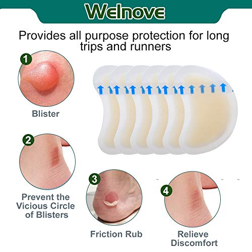 Welnove Apósitos Impermeables Ampollas, Gel Cuidado de Pies-14 uds Mediano Apósitos Hidrocoloides Callos