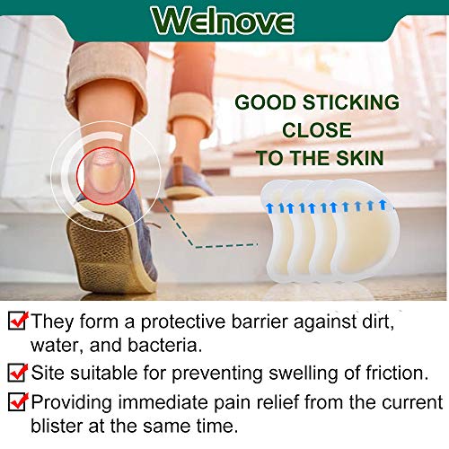 Welnove Apósitos Impermeables Ampollas, Gel Cuidado de Pies-14 uds Mediano Apósitos Hidrocoloides Callos