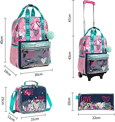 Wenlia Mochila para niñas estuche para lápices, bolso de hombro 3 en 1, mochila para estudiantes, letras de lentejuelas Regalos para niños
