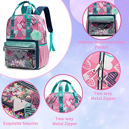 Wenlia Mochila para niñas estuche para lápices, bolso de hombro 3 en 1, mochila para estudiantes, letras de lentejuelas Regalos para niños