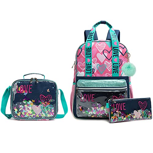 Wenlia Mochila para niñas estuche para lápices, bolso de hombro 3 en 1, mochila para estudiantes, letras de lentejuelas Regalos para niños
