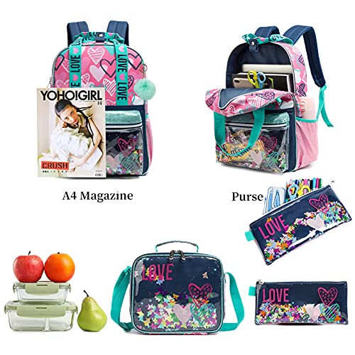 Wenlia Mochila para niñas estuche para lápices, bolso de hombro 3 en 1, mochila para estudiantes, letras de lentejuelas Regalos para niños