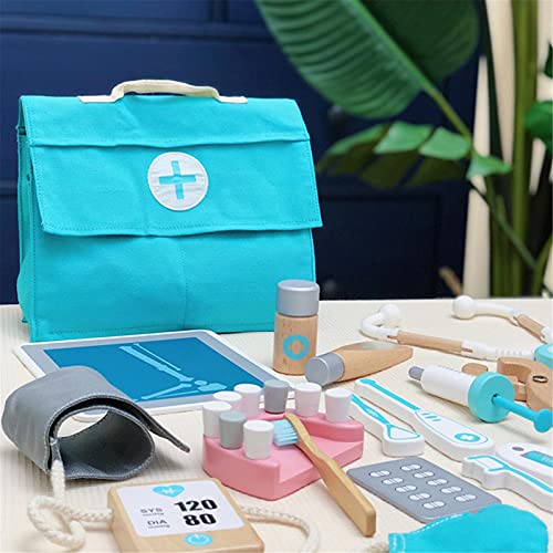 Werstand 17 Piezas Doctor'S Case Juguete De Juego De rol Médico Juego De rol para Niños Kit Médico De Madera para Niños Juguete Médico De Madera con Estetoscopio Otoscopio Y Espejo Dental Appealing