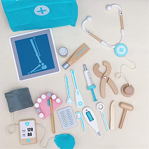 Werstand 17 Piezas Doctor'S Case Juguete De Juego De rol Médico Juego De rol para Niños Kit Médico De Madera para Niños Juguete Médico De Madera con Estetoscopio Otoscopio Y Espejo Dental Appealing