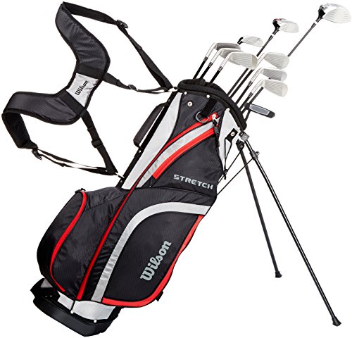 Wilson, Set completo para principiantes, 10 palos de golf de medida extendida (1 pulgada) con bolsa de transporte, Hombre (mano derecha) Stretch XL, Negro/Gris/Rojo, WGG157552