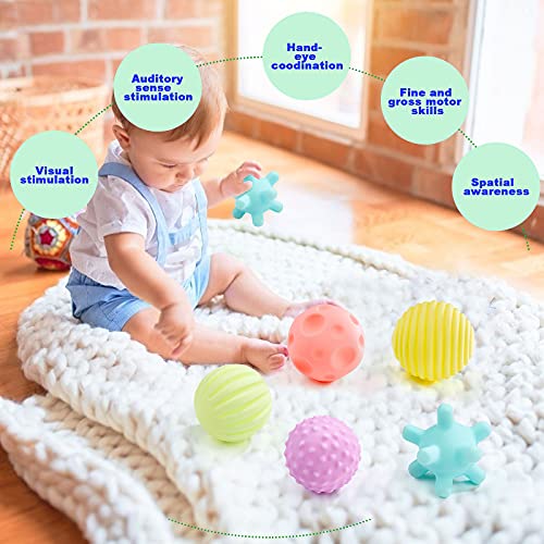 WolinTek Juguetes para bebés Bolas de apilamiento para bebés,6 Pieza Bolas Sensoriales para Bebés Soft Hand Ball Grip Ball Sensor Ball Set Textured Multi Ball Set, Infantil Pelota Educativa