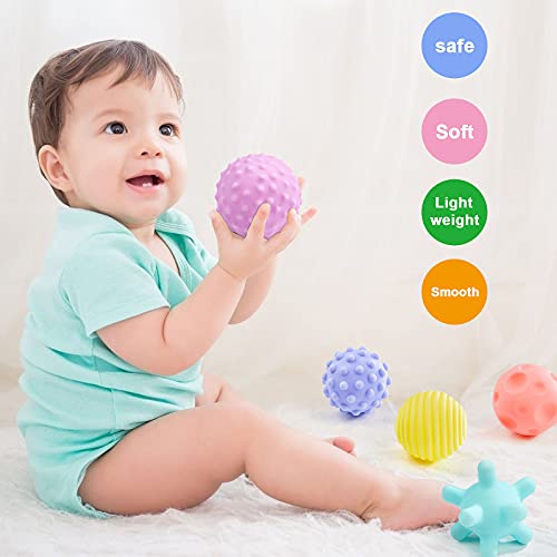 WolinTek Juguetes para bebés Bolas de apilamiento para bebés,6 Pieza Bolas Sensoriales para Bebés Soft Hand Ball Grip Ball Sensor Ball Set Textured Multi Ball Set, Infantil Pelota Educativa