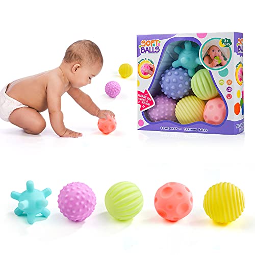 WolinTek Juguetes para bebés Bolas de apilamiento para bebés,6 Pieza Bolas Sensoriales para Bebés Soft Hand Ball Grip Ball Sensor Ball Set Textured Multi Ball Set, Infantil Pelota Educativa