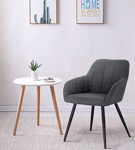 WOLTU 1 x Sillas de Comedor Nordicas Estilo Vintage Juego de 1, Silla de Cocina Silla Tapizada con Reposabrazos Tapizadas Lino, Estructura de Metal, Gris Oscuro BH107dgr-1