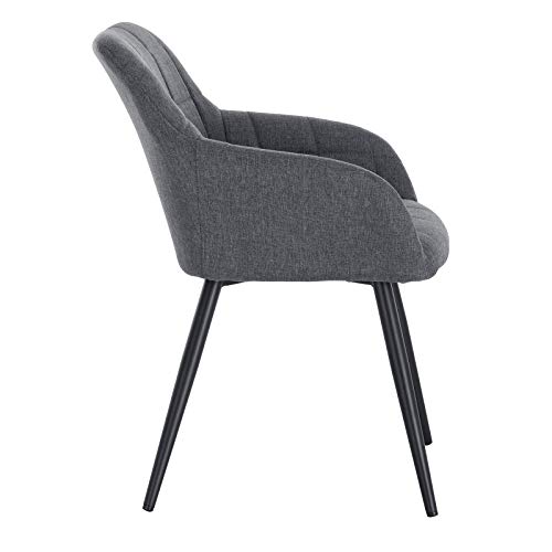 WOLTU 2 x Sillas de Comedor Nordicas Estilo Vintage Juego de 2, Silla de Cocina Silla Tapizada con Reposabrazos Tapizadas Lino, Estructura de Metal, Gris Oscuro BH107dgr-2