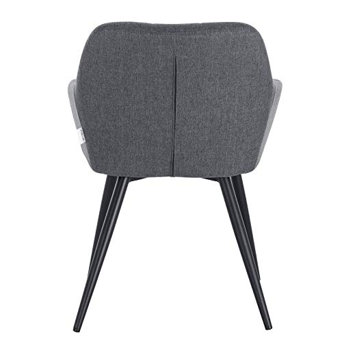 WOLTU 2 x Sillas de Comedor Nordicas Estilo Vintage Juego de 2, Silla de Cocina Silla Tapizada con Reposabrazos Tapizadas Lino, Estructura de Metal, Gris Oscuro BH107dgr-2