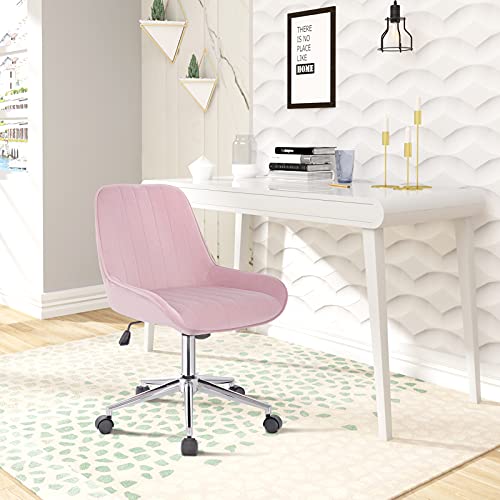 WOLTU BS113rs Silla de Escritorio Taburete de Trabajo Silla de Oficina Terciopelo con Ruedas Silla Giratoria de Ordenador Altura Ajustable Rosa