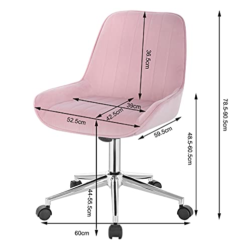 WOLTU BS113rs Silla de Escritorio Taburete de Trabajo Silla de Oficina Terciopelo con Ruedas Silla Giratoria de Ordenador Altura Ajustable Rosa