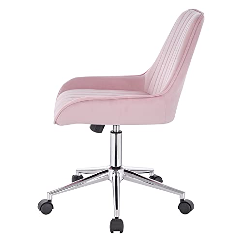 WOLTU BS113rs Silla de Escritorio Taburete de Trabajo Silla de Oficina Terciopelo con Ruedas Silla Giratoria de Ordenador Altura Ajustable Rosa