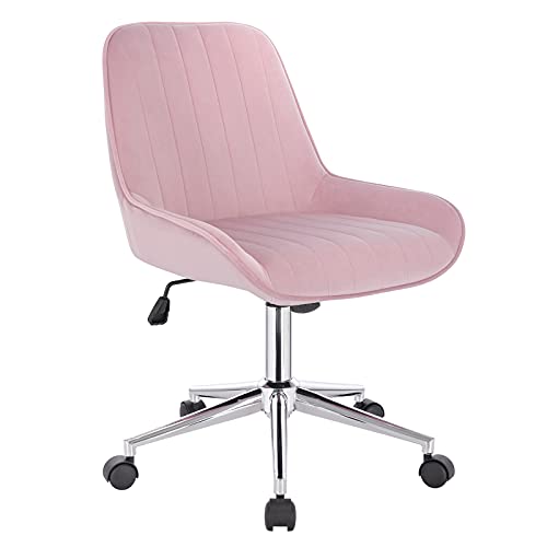 WOLTU BS113rs Silla de Escritorio Taburete de Trabajo Silla de Oficina Terciopelo con Ruedas Silla Giratoria de Ordenador Altura Ajustable Rosa