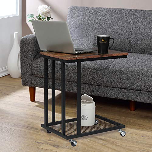 WOLTU Mesa Auxiliar Mesa de Centro Mesita de Noche Mesa Portátil con Ruedas Mesas Nido con Espacio de Almacenamiento en Red Metal y MDF Madera 51x36x60cm Vintage TS112hov