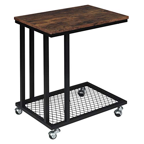 WOLTU Mesa Auxiliar Mesa de Centro Mesita de Noche Mesa Portátil con Ruedas Mesas Nido con Espacio de Almacenamiento en Red Metal y MDF Madera 51x36x60cm Vintage TS112hov
