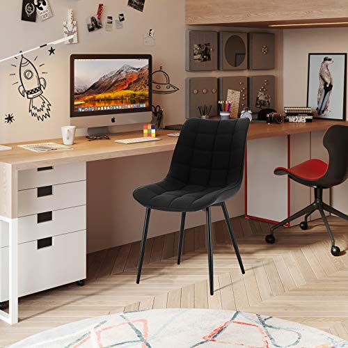 WOLTU Pack de 2 Sillas de Comedor Asiento de Lino Silla Diseño Silla Tapizada Estructura Metálica Sillón con Respaldo Silla de Cocina Negro BH206sz-2