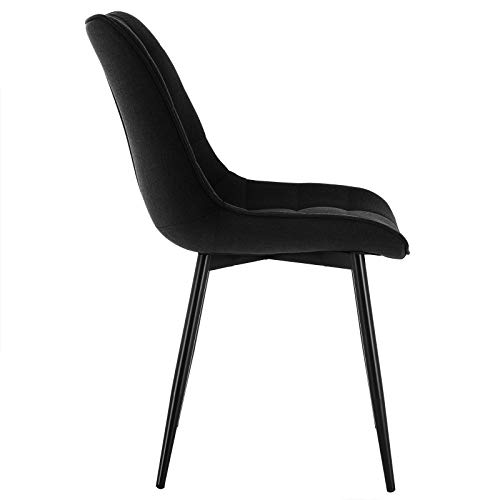 WOLTU Pack de 2 Sillas de Comedor Asiento de Lino Silla Diseño Silla Tapizada Estructura Metálica Sillón con Respaldo Silla de Cocina Negro BH206sz-2