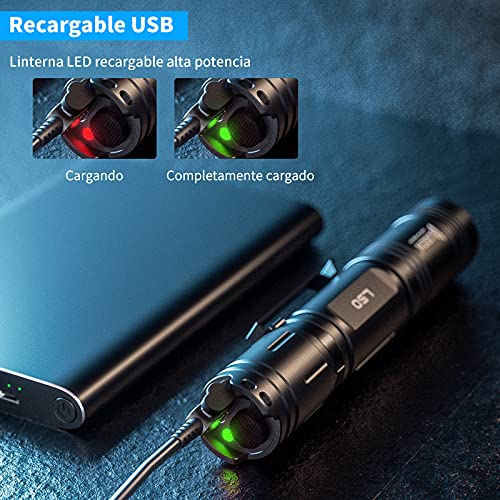 WUBEN L50 Linterna Led 1200 Lumens USB Recargable Alta Potencia Impermeable con Función de Memoria,5 Modos Linternas para Camping Montañismo Senderismo Emergencia