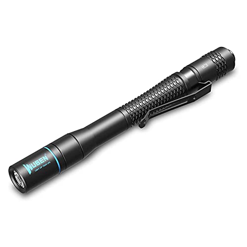 WUBEN Mini Linterna bolígrafo LED, 200Lúmenes estilo boli con enganche para bolsillo, con 2 pilas AA, 5 años de garantia
