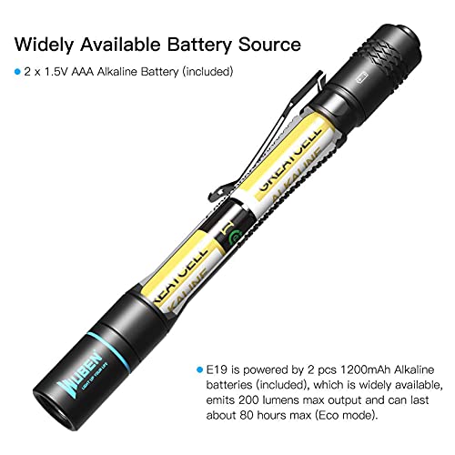 WUBEN Mini Linterna bolígrafo LED, 200Lúmenes estilo boli con enganche para bolsillo, con 2 pilas AA, 5 años de garantia