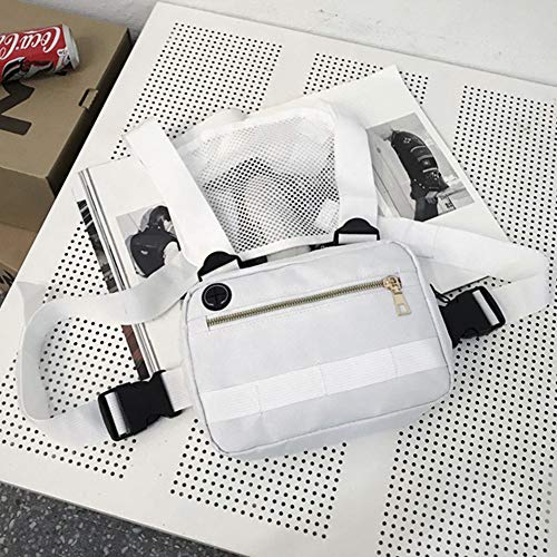 XINYIND XYDZ Pecho Rig Bag Función Hip Hop Ajustable Táctico Bolsas Riñonera Streetwear Riñoneras Hombro Cruzada Paquetes de Cintura Funcionales Bolsa de Accesorios Teléfono Móvil Unisex - Blanco