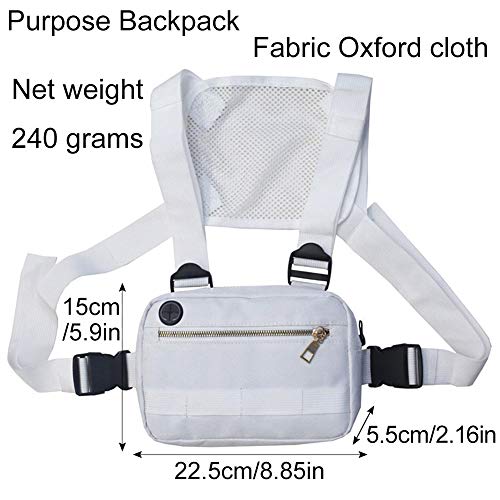 XINYIND XYDZ Pecho Rig Bag Función Hip Hop Ajustable Táctico Bolsas Riñonera Streetwear Riñoneras Hombro Cruzada Paquetes de Cintura Funcionales Bolsa de Accesorios Teléfono Móvil Unisex - Blanco