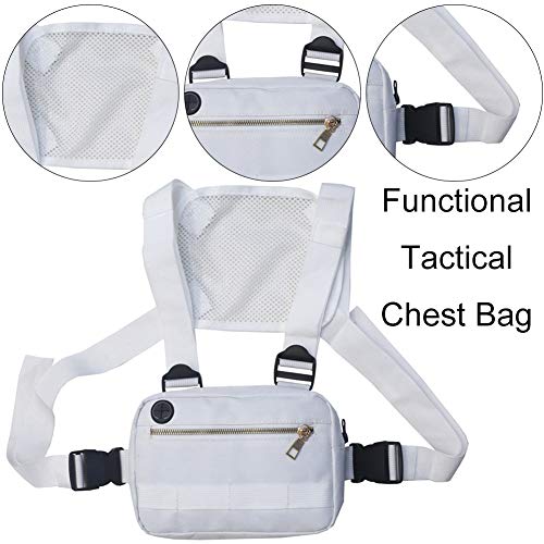 XINYIND XYDZ Pecho Rig Bag Función Hip Hop Ajustable Táctico Bolsas Riñonera Streetwear Riñoneras Hombro Cruzada Paquetes de Cintura Funcionales Bolsa de Accesorios Teléfono Móvil Unisex - Blanco