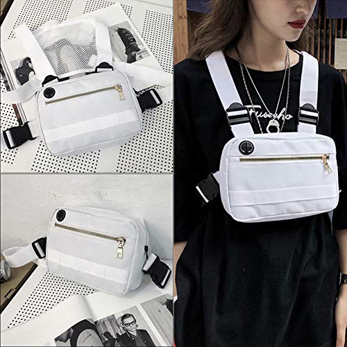 XINYIND XYDZ Pecho Rig Bag Función Hip Hop Ajustable Táctico Bolsas Riñonera Streetwear Riñoneras Hombro Cruzada Paquetes de Cintura Funcionales Bolsa de Accesorios Teléfono Móvil Unisex - Blanco