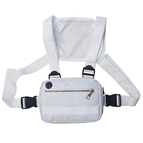 XINYIND XYDZ Pecho Rig Bag Función Hip Hop Ajustable Táctico Bolsas Riñonera Streetwear Riñoneras Hombro Cruzada Paquetes de Cintura Funcionales Bolsa de Accesorios Teléfono Móvil Unisex - Blanco