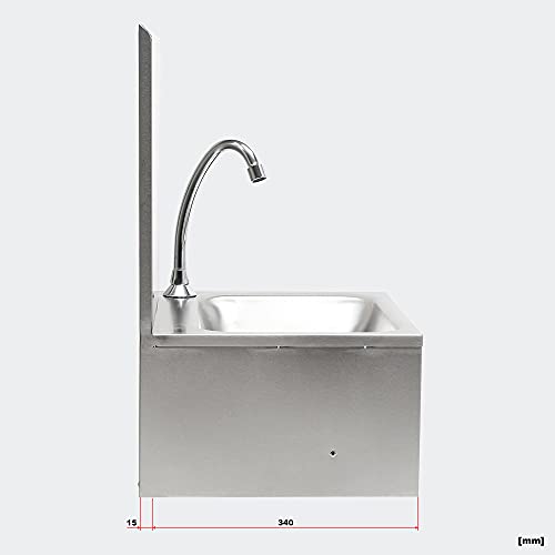XPOtool Lavamanos acero inoxidable, protección antisalpcaduras, accionamiento rodilla, montaje pared
