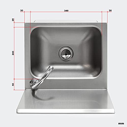 XPOtool Lavamanos acero inoxidable, protección antisalpcaduras, accionamiento rodilla, montaje pared