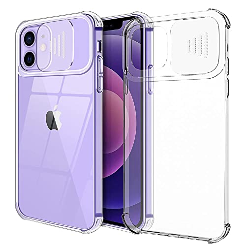 XTCASE Funda para iPhone 12/12 Pro, Protección de la Cámara Transparente Carcasa Cubierta de Cámara Deslizante Proteger Ultra-Fina Híbrida PC + TPU Anti-Choque Anti-arañazos