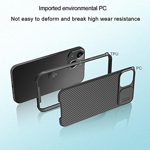 XTCASE Funda para iPhone 13, Protección de la cámara Carcasa Cubierta de cámara Deslizante Proteger Ultra-Delgado Híbrida PC Anti-Choque Anti-arañazos - Negro